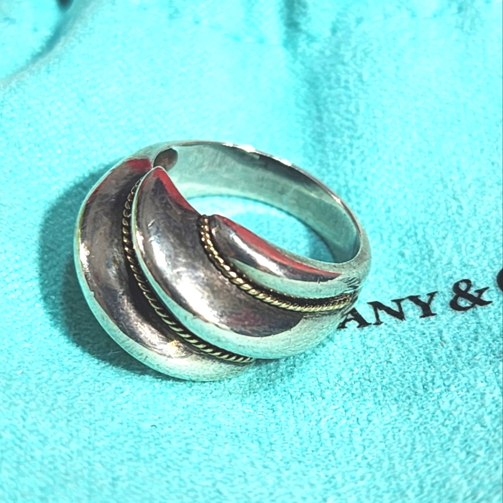 Tiffany & Co. Vintage Twisted Sterling  Silver 18K Gold Ring. Size 6